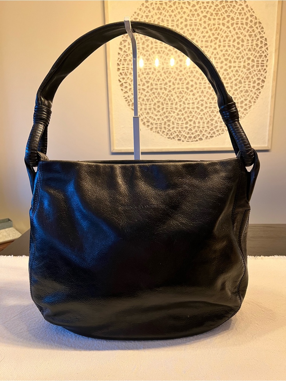 Classic Derek Alexander Black Leather Shoulder hobo Bag with Wrapped Handle